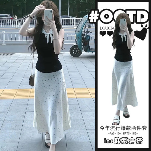 胖东来单件/2026年时尚气质蝴蝶结上衣高腰遮胯波点半身裙甜美小
