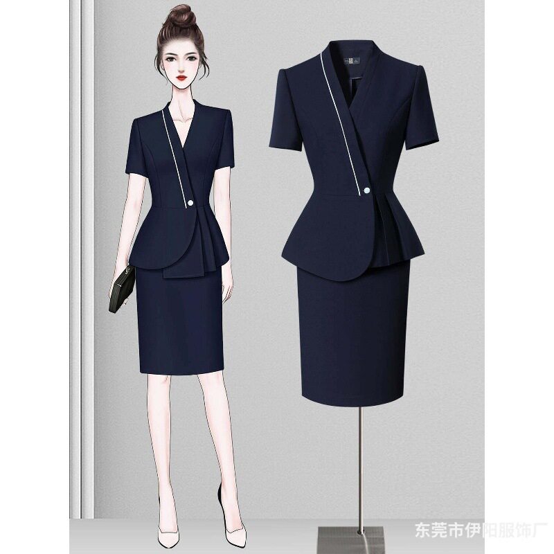 胖东来夏季职业套装女短袖西装制服酒店前台工装美容院工作服高端