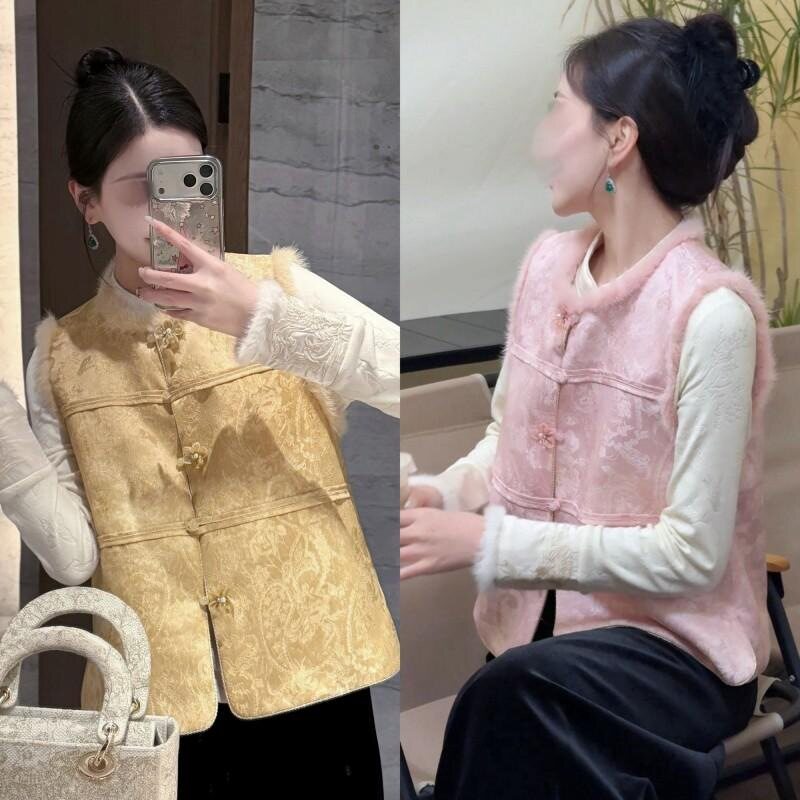 胖东来黄色国风马甲高端年轻版早春季新款复古加厚背心女新中式夹