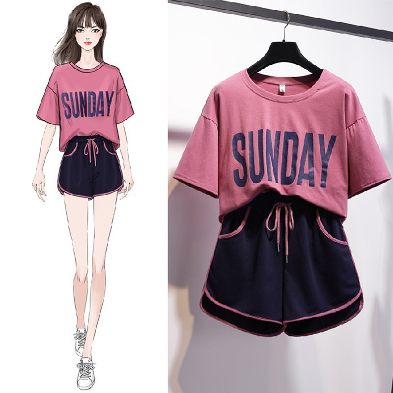 胖东来学生韩版套装女春夏季新款时尚短袖短裤运动服宽松套装休闲