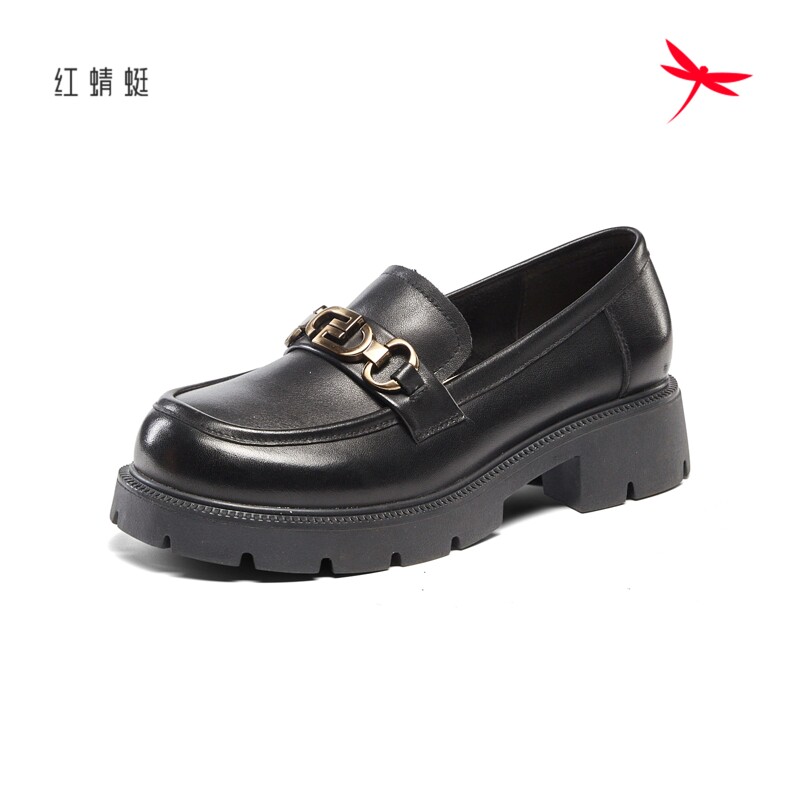 红蜻蜓女鞋复古通勤小皮鞋女柔软舒适平跟真皮休闲女单鞋断码清仓