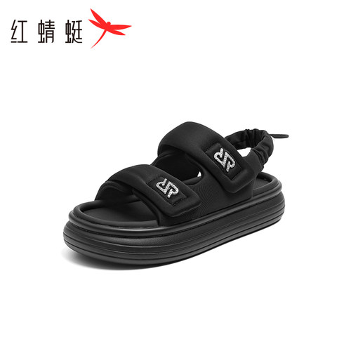 红蜻蜓女鞋夏季真皮软底防滑舒适凉鞋女平底舒适妈妈鞋断码清仓