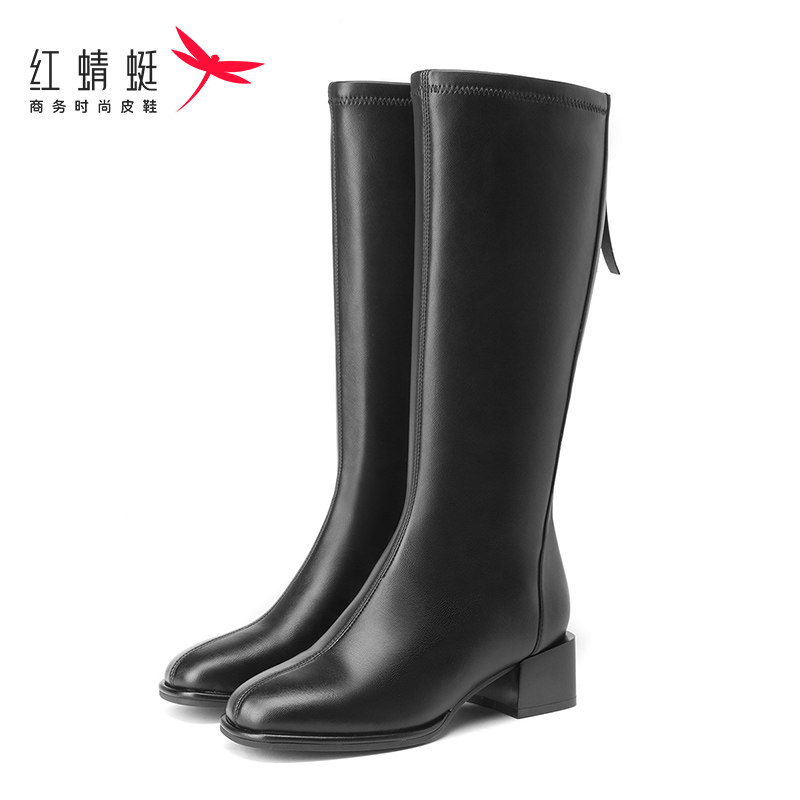 红蜻蜓女棉鞋新款时尚潮流时装鞋不过膝靴透气优雅长筒靴断码清仓