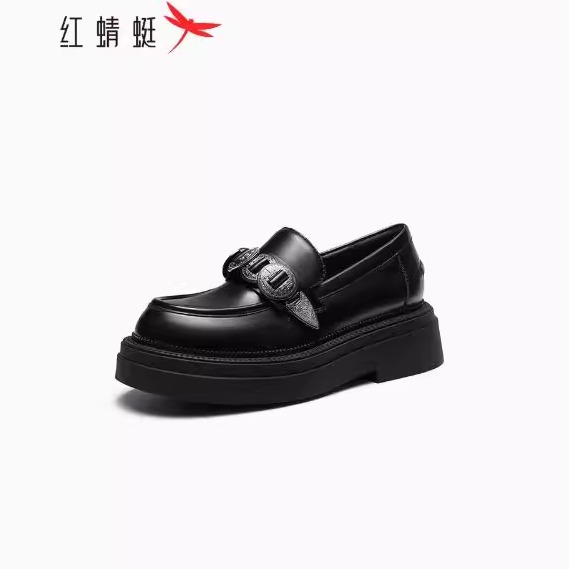 红蜻蜓厚底乐福鞋女2025新款通勤百搭鞋子加绒英伦小皮鞋断码清仓