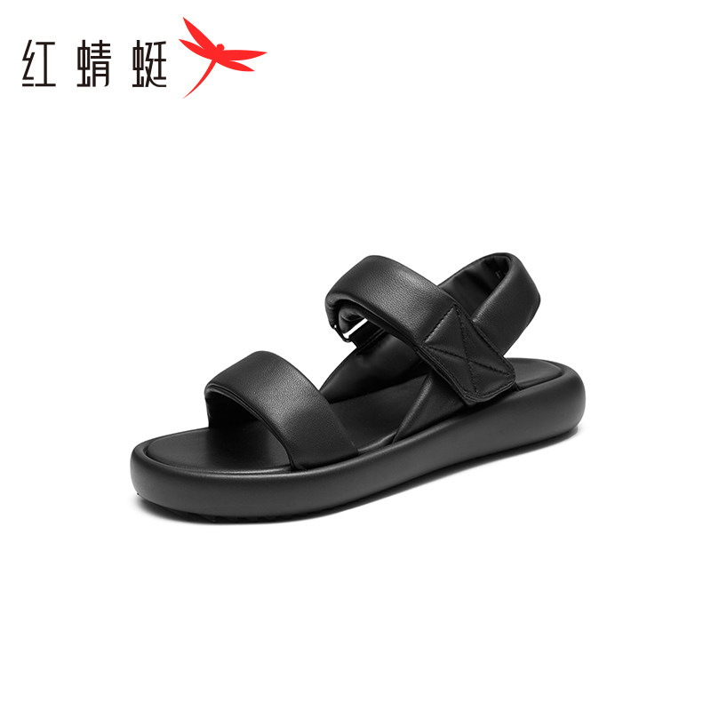 红蜻蜓凉鞋女夏季真皮舒适不累脚中老年软底平底妈妈女鞋断码清仓