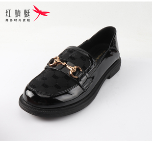 红蜻蜓夏季网鞋真皮金扣单鞋粗跟厚底小皮鞋镂空乐福鞋女断码清仓