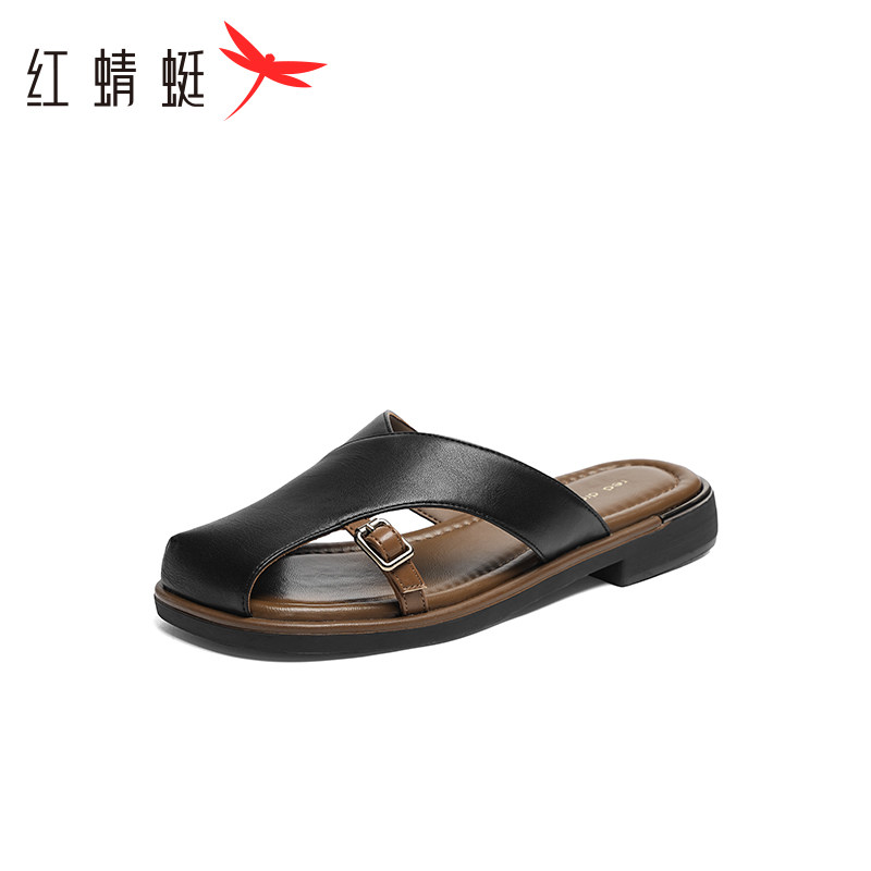 红蜻蜓女鞋夏季休闲拖鞋潮流一字拖凉鞋平底时尚通勤鞋断码清仓
