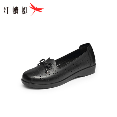 红蜻蜓妈妈皮鞋新款女鞋真皮软底