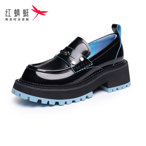 红蜻蜓软底乐福鞋女新款一脚蹬复古单鞋时尚复古平底女鞋断码清仓