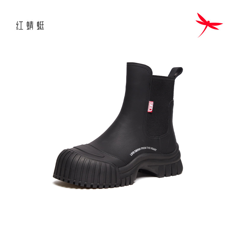 红蜻蜓女单鞋秋季粗跟短靴