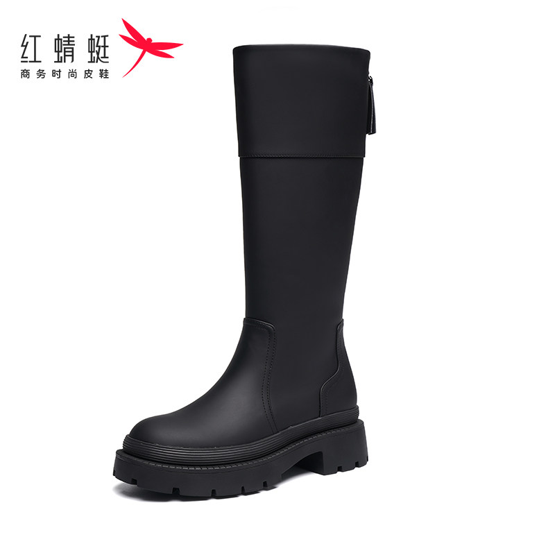 红蜻蜓妈妈靴子女秋冬季长筒鞋加绒软底防滑中年高筒靴 断码清仓