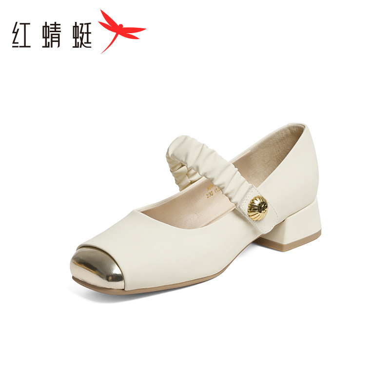 红蜻蜓女鞋真皮女鞋单鞋防滑软底粗跟旗袍模特妈妈皮鞋 断码清仓