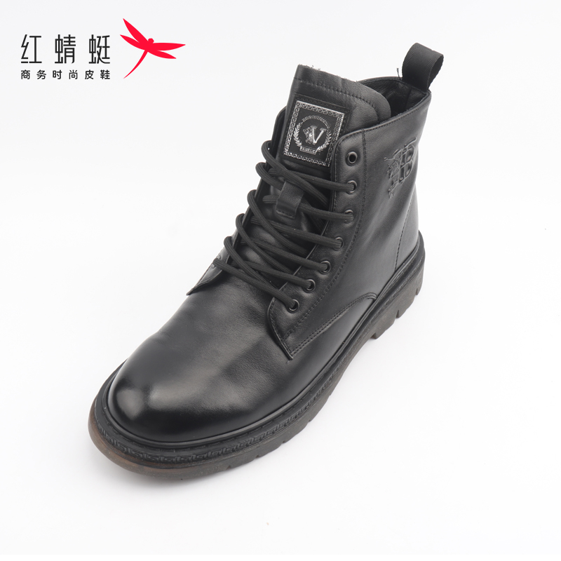 红蜻蜓马丁靴男加绒保暖高帮棉鞋真皮休闲皮鞋防滑爸爸鞋断码清仓
