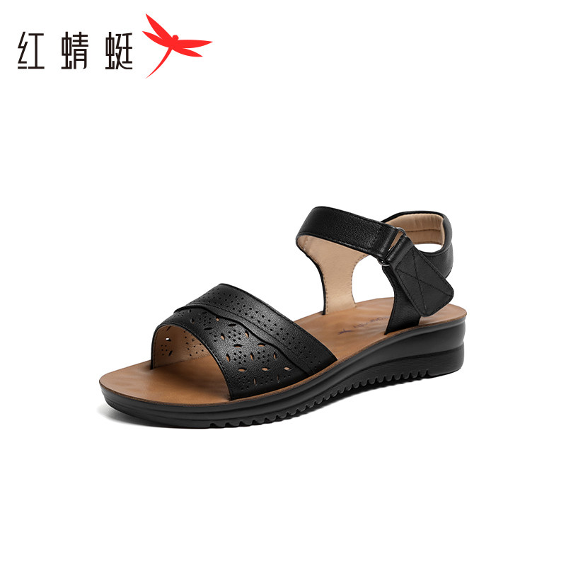 红蜻蜓妈妈凉鞋女真皮夏季舒适软底不累脚中年穿妈妈鞋 断码清仓