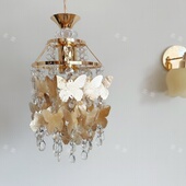 茶栗法式 中古吊灯美式 复古蝴蝶彩色贝壳风铃灯过道玄关床头阳台