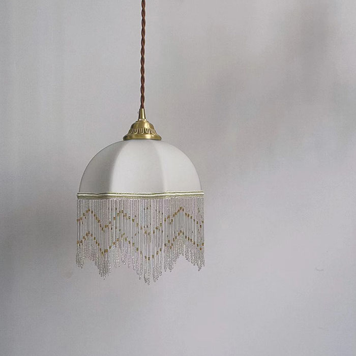 直销法式流苏奶白玻璃吊灯