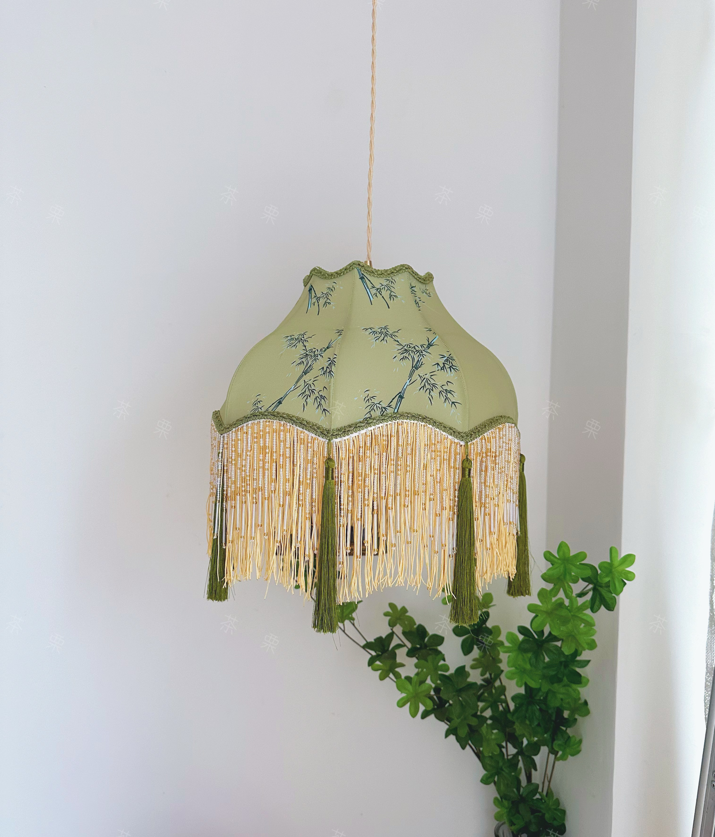 茶栗法式中古复古布艺灯具知竹国风客厅卧室装饰吊灯书房卧室餐厅