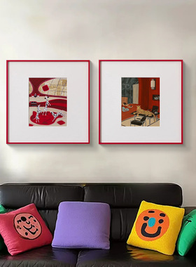 包豪斯多巴胺客厅装饰画红色高级感餐厅壁画小众艺术卧室床头挂画