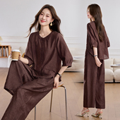 天丝麻套装 休闲两件套装 女2026春季 妈妈九分阔腿裤 新款 今年流行
