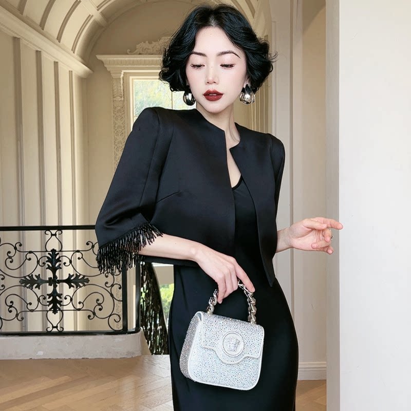 LYXJ【限量系列】手工珠绣缎面百搭小西装外套女款洋气衣服200233