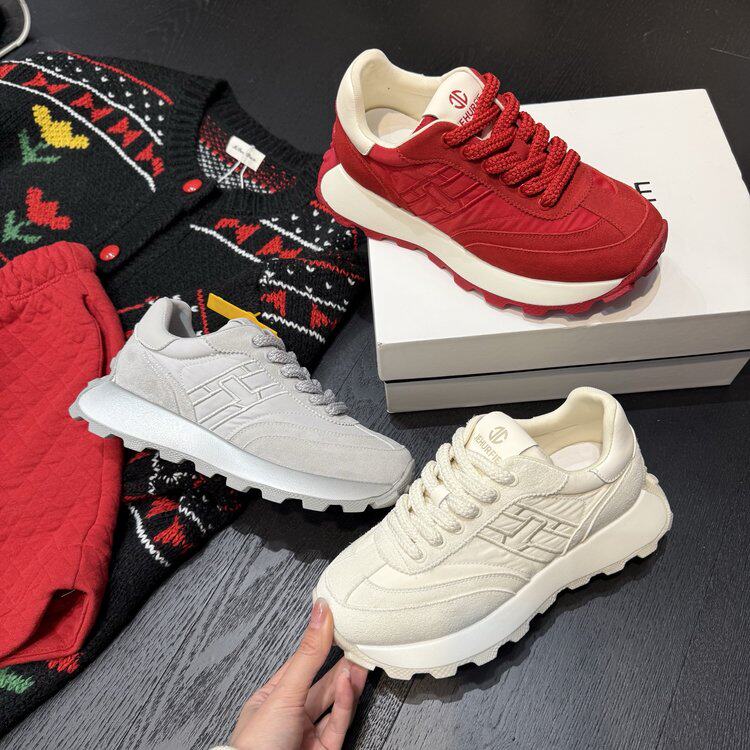 纪华菲厚底真皮电绣耐磨阿甘鞋2026春季新款增高老爹鞋休闲运动鞋