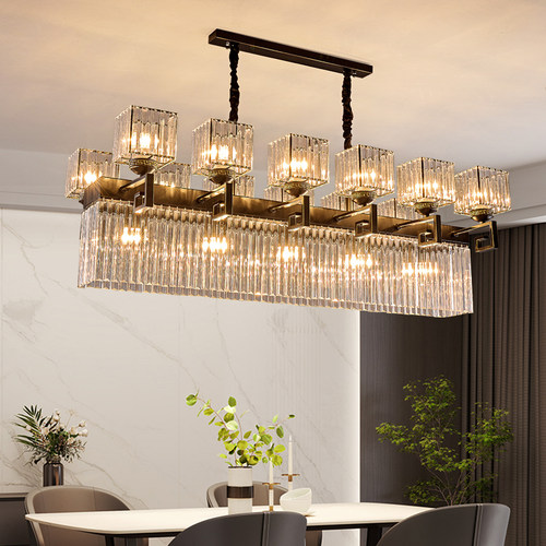 水晶吊灯铁艺新中式餐厅大长条