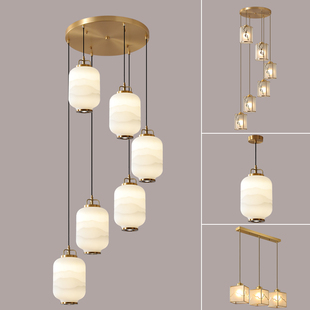 全铜长吊灯楼梯灯新中式 旋转楼梯间过道灯餐厅吧台卧室床头小吊灯