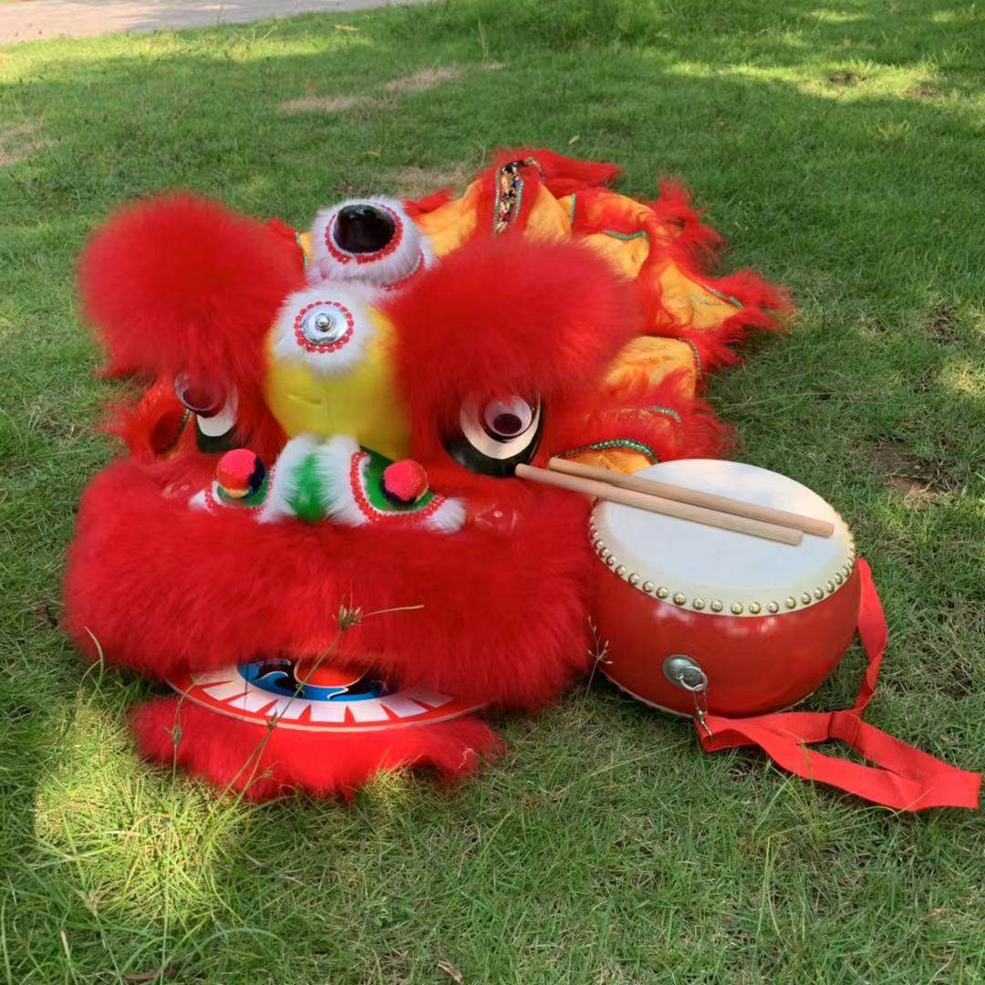 包邮儿童舞狮玩具塑料版耐摔醒狮羊毛狮头幼儿舞台表演道具全套餐