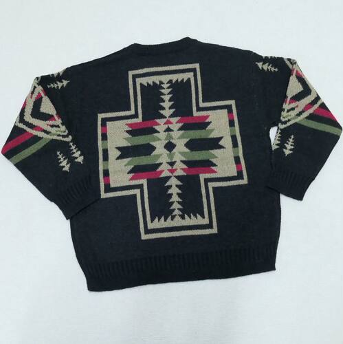 男款 大码 印第安图腾民族风提花宽松落肩款厚实圆领毛衣 不扎