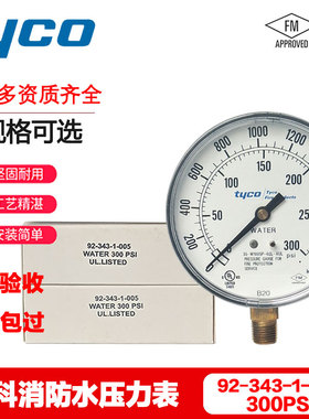 泰科tyco压力表0-300PSI水压力表DN8 2分 FM UL认证报警阀压力表
