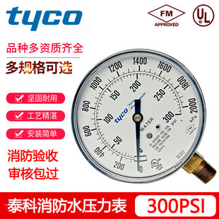美国泰科水压力表300PSI湿式报警阀专用配件FM认证压力表厂家直销