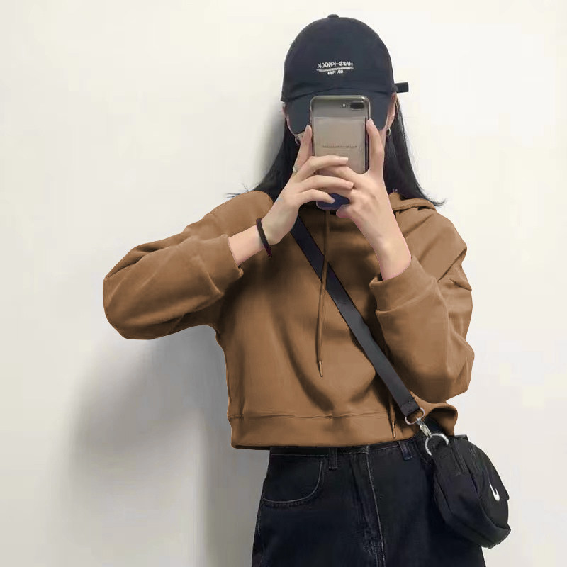 百搭秋冬宽松女装上衣长袖显瘦时尚韩版新款内搭露脐短款卫衣女