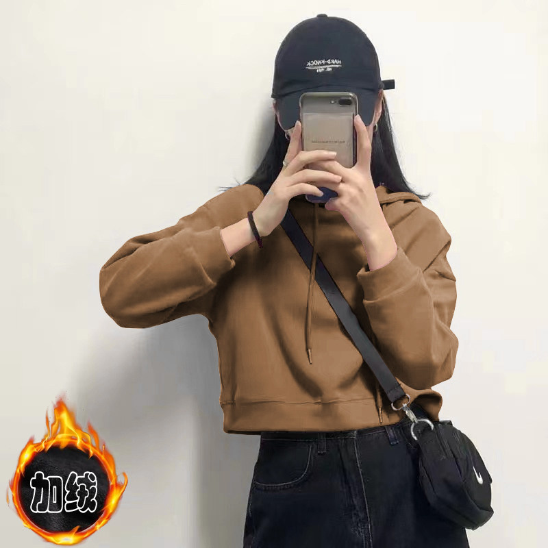 连帽宽松小个子短款卫衣女时尚显瘦2025年长袖春秋个性露脐韩版