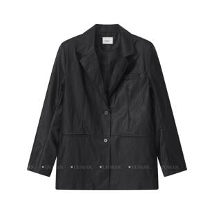 UUSSAN 里斯本回忆 羊皮质感PU皮西装外套 轻盈宽松复古西服秋季