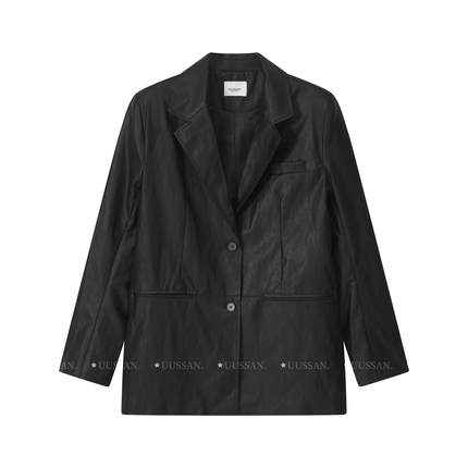 UUSSAN 里斯本回忆 羊皮质感PU皮西装外套 轻盈宽松复古西服秋季