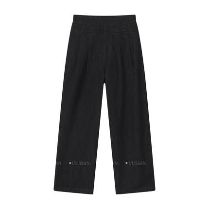 UUSSAN 23秋 GAO及设计师款 西裤褶型 原色单宁锥形裤高腰牛仔裤