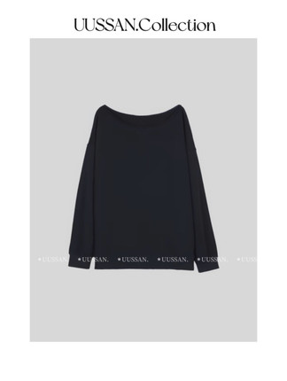 UUSSAN 24aw斜肩一字肩卫衣英伦深灰宽松慵懒长袖上衣