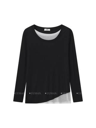 UUSSAN 24秋冬绵羊毛假两件上衣打底衫长袖宽松