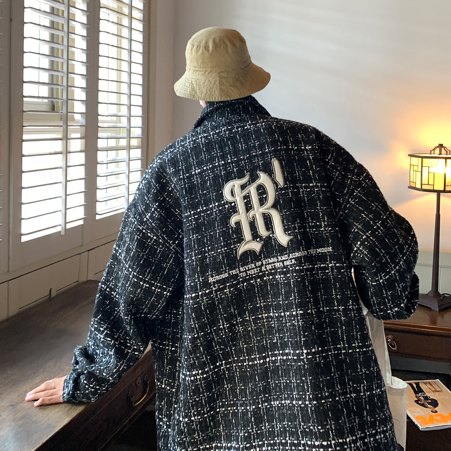 小香风字母刺绣夹克男宽松潮长袖立领情侣外套男D225 P108 男类图片