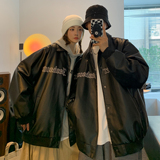 2022情侣装春装新款PU皮夹克外套简约字母绣花上衣D167P108女类，女装皮衣，电商A335-1（原A458）