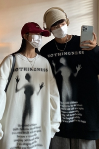 情侣装秋装新款 抽象小人印花宽松情侣卫衣外套 D222 P48男类图片