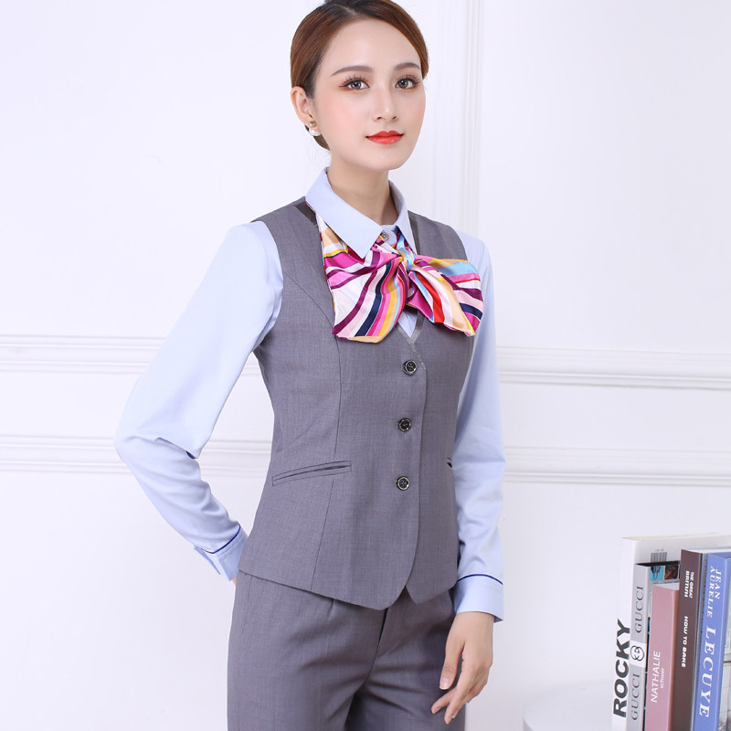 2025年新款电信公司工作制服营业厅职责业员工春夏服装灰色女套装