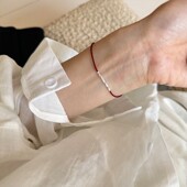 S925纯银红绳碎银手链女转运招财平安叠戴可调节本命年手绳礼物