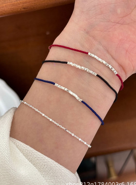 S925纯银红绳碎银手链