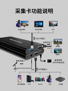 USB3.0 HDMI采集卡麦克风MIC输入HDMI环出UVC免驱OBS斗鱼PS4直播