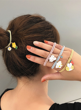 日韩可爱皮套少女心卡通兔子头绳女小熊冷淡风网红甜美森系皮筋女