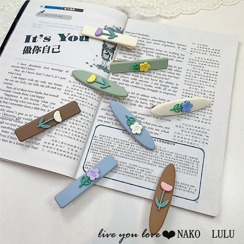 可爱糖果色花朵发夹气质郁金香刘海碎发夹网红气质侧边夹纯色发卡