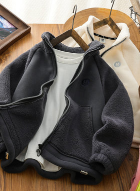 男童加绒加厚外套2024秋冬季中大童奥粒绒拉链开衫儿童棉服7927