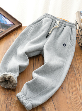 男童一体绒运动裤加绒加厚棉裤2025冬季新款儿童羊羔绒厚裤子6099