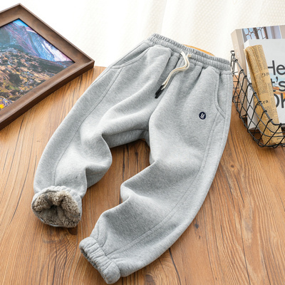 冬季男童一体绒加厚羊羔绒运动裤